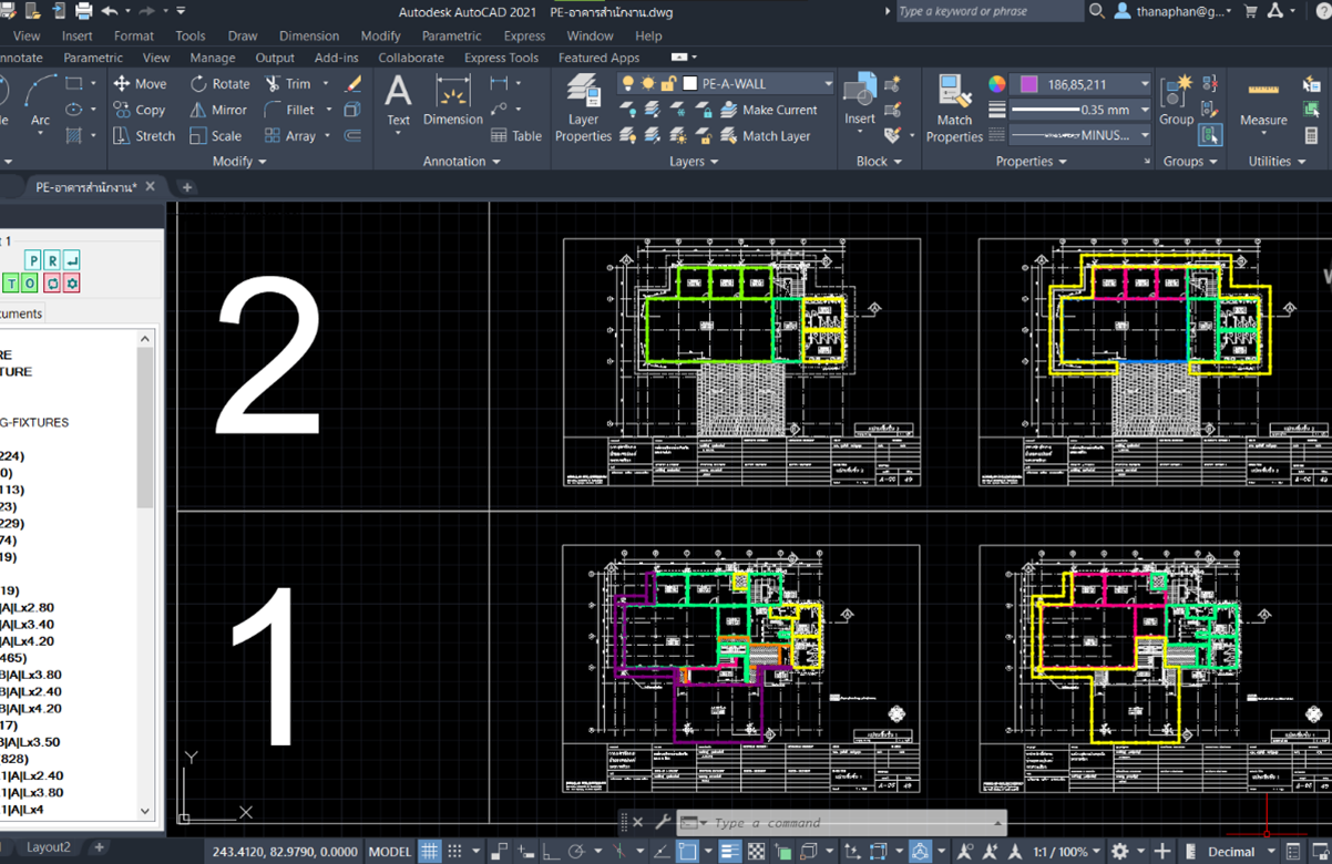 หน้าจอ AutoCAD สำหรับถอดปริมาณงานก่อสร้าง